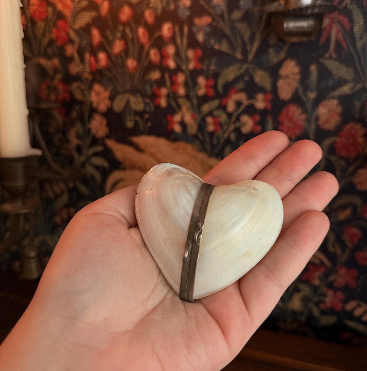 Victorian “Pure of Heart” Shell box with Silver Clasp
